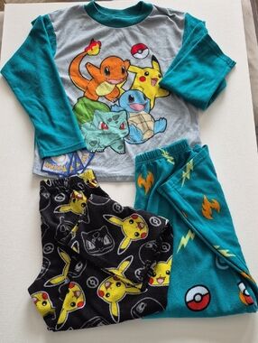 Pokemon Kids Teal Two-Piece Pajama Set with Extra Black Pikachu Lounge Pants